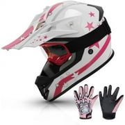 Kids Girls Motorcycle Motocross ATV Helmet Youth Offroad Street BMX Helmet Gloves Goggles Dot Approved